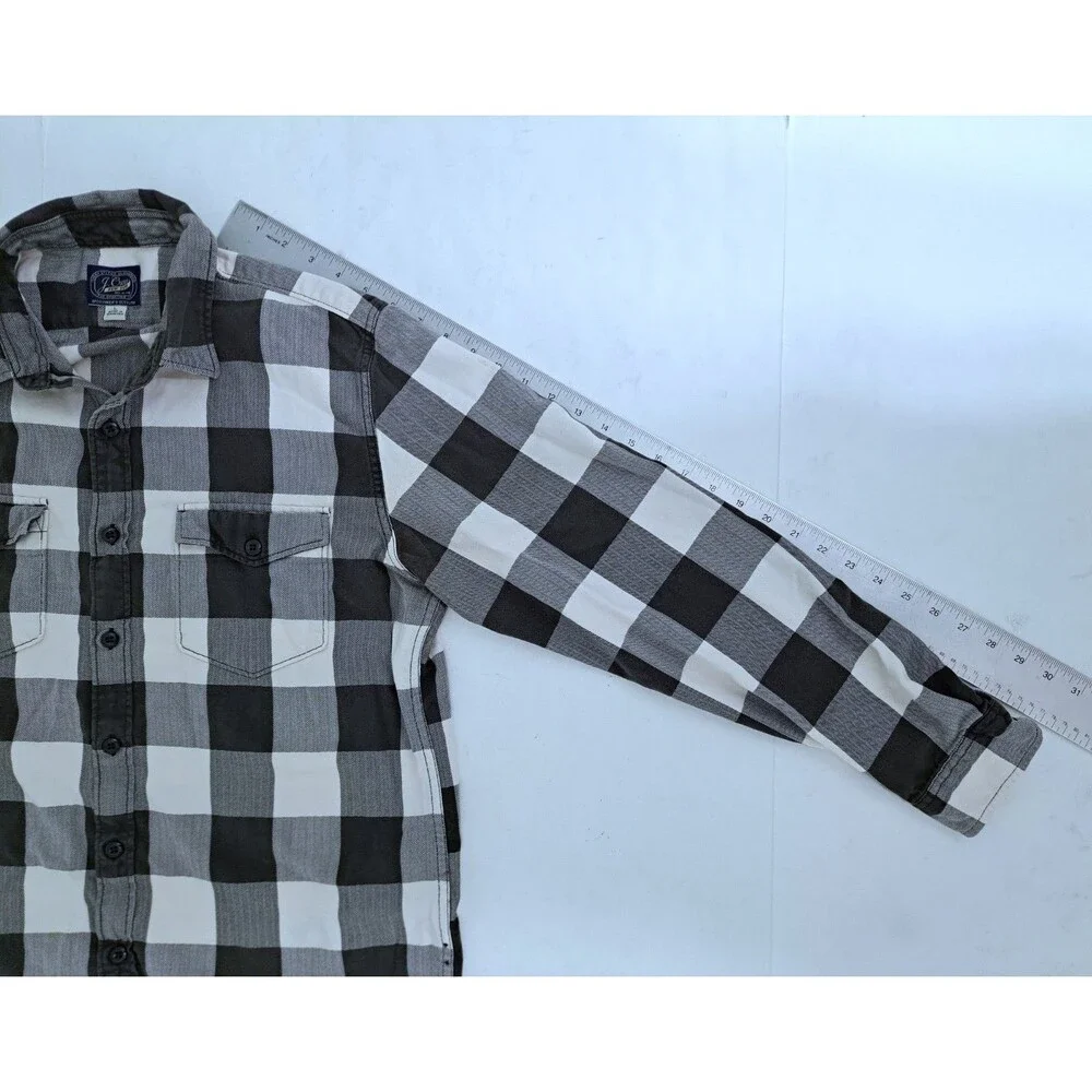 J Crew Flannel Shirt Mens Large Plaid Grey Check 90s Y2K Sportsmen Buttons